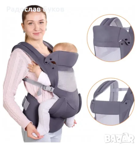 Ергономична раница за бебе Vika Baby®, Тъмно сив, снимка 6 - Кенгура и ранички - 55541137