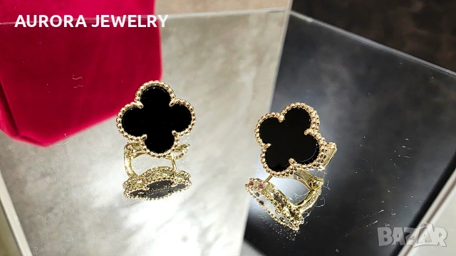 Van Cleef & Arpels VCA Gold Black Onyx Vintage Alhambra Clips Дамски Обеци, снимка 2 - Обеци - 54500489