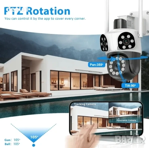 Триобективна 12MP WiFi IP Камера 10Х Zoom Двупосочно аудио Цветно нощно виждане iCSee APP, снимка 4 - IP камери - 50535369