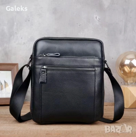 Мъжка функционална и елегантна кожена чанта Montreal /Черна естест. кожа!