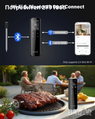 BFOUR WiFi Bluetooth термометър за барбекю,термометър за месо,батерия 2600mAh,BF-70 , снимка 4 - Барбекюта - 54484243