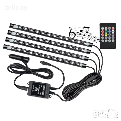 Комплект RGB амбиентно осветление за кола – 4 LED ленти по 22 см, звуков сензор, IP65 10265, снимка 11 - Аксесоари и консумативи - 54662084