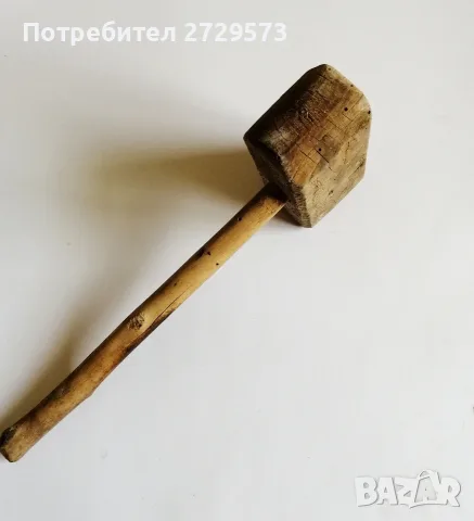 Стар дървен чук - Инструмент от дърво - Декорация за битов кът, механа, снимка 5 - Други ценни предмети - 55619296