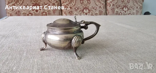 Винтидж посребрен съд за горчица, снимка 3 - Прибори за хранене, готвене и сервиране - 55326854
