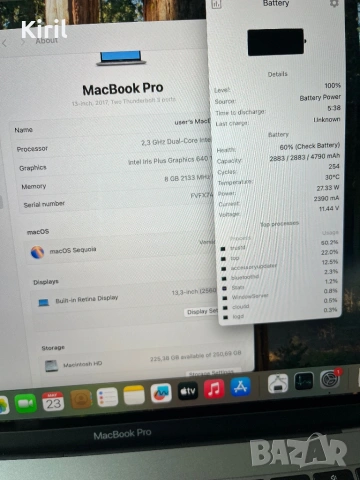 MacBook Pro "Core i5" 2.3 13-Inch A1708,(Mid-2017 Retina Display, 256GB SSD,8GB RAM Two Thunderbolt , снимка 3 - Лаптопи за работа - 54653478