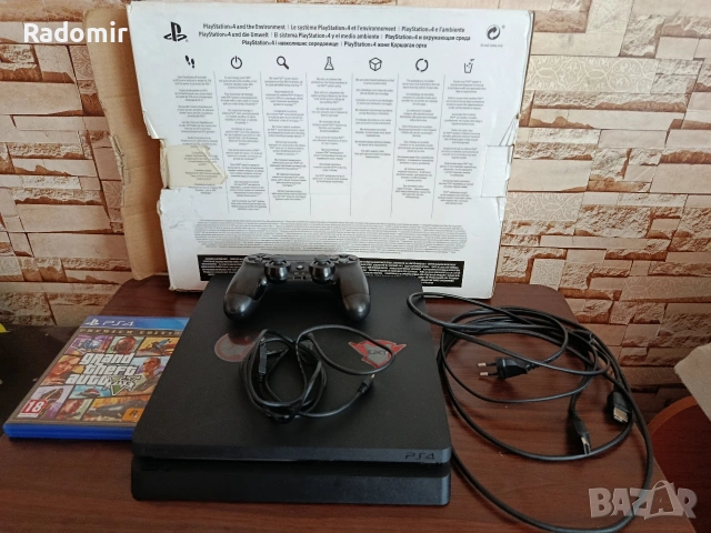 Ps4 slim 1tb + 1 джойстик и необходимите кабели 