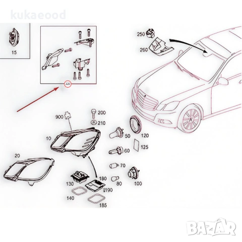 Комплект щипки за захващане на фар Mercedes E-Class W212 Pre-Face, снимка 4 - Части - 54191673