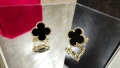 Van Cleef & Arpels VCA Gold Black Onyx Vintage Alhambra Clips Дамски Обеци, снимка 2