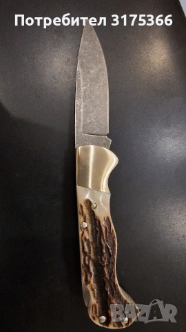 Нов колекционерски   ловен Boker Solingen джобен нож еленов рог дамаска стомана калъф, снимка 2 - Ножове - 55245554