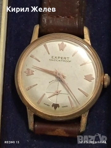 Рядък мъжки механичен часовник Expert Swiss made уникат позлатен за КОЛЕКЦИОНЕРИ 54398, снимка 5 - Мъжки - 54524706
