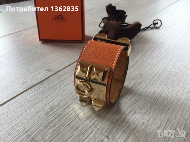НОВА оранжева гривна от естествена кожа HERMES Paris Collier de Chien , снимка 11 - Гривни - 54033291