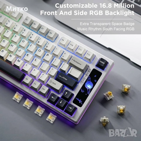 YUNZII YZ75 75% Hot Swappable безжична геймърска механична клавиатура, RGB подсветка, BT5.0/2.4G/USB, снимка 4 - Клавиатури и мишки - 54604934