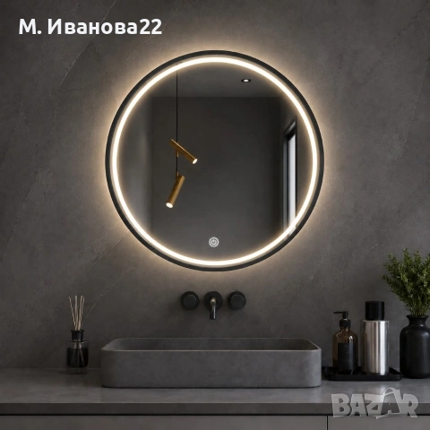 Кръгло Led огледало с черна рамка