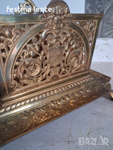 Старинна месингова поставка за писма, снимка 6 - Антикварни и старинни предмети - 54894453