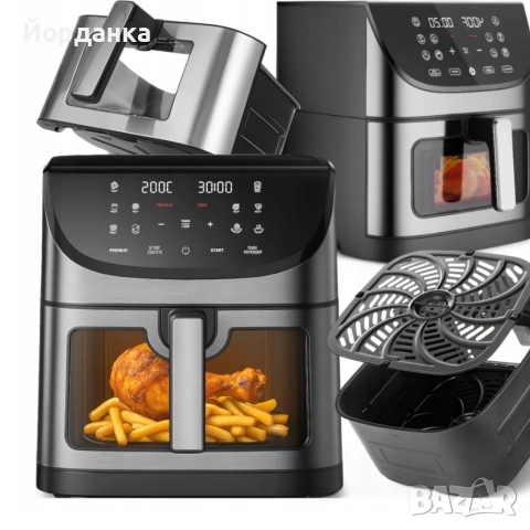 Фритюрник с горещ въздух 8L 1800W с 11 програми, LCD дисплей, таймер и прозорец за наблюдение, снимка 2 - Уреди за готвене на пара - 54527451