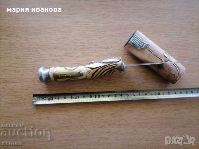 стар нож с дръжка от чемшир украса кон и камъни, снимка 5 - Други ценни предмети - 54946715