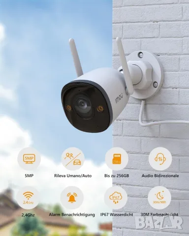 Външна Wi-Fi Камера IMOU 5MP (IPC-S3EP-5M0WE) – Нощно Виждане, IP67, AI, снимка 5 - IP камери - 55401288