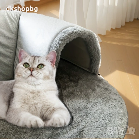 4596 Голямо Комфортно Легло за Котка 70x85см с Прикрепен Тунел за Игра, снимка 5 - За котки - 54593830