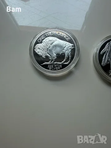 1 oz .999 сребърна монета/кръг – Buffalo, снимка 3 - Нумизматика и бонистика - 55644192