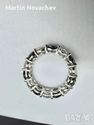 Сребърен пръстен с мойсанит (Диамант) 7 карата, снимка 8 - Пръстени - 54243113