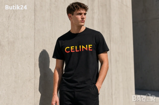 Мъжка тениска Celine Paris — черна с голямо лого „CELINE" regular fit