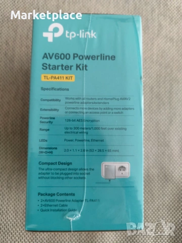 НОВ Powerline Adapter TP‑Link TL‑PA411 KIT , снимка 2 - Рутери - 53979554