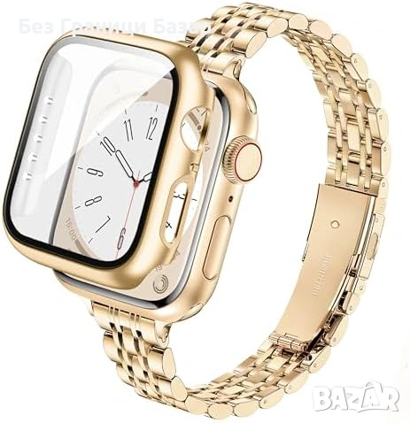 Нова Дамска каишка с калъф за Apple Watch 44мм неръждаема стомана за часовник