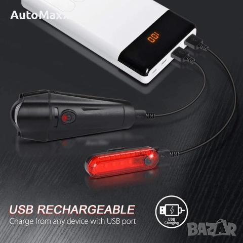 Комплект велосипедни светлини Kifunppy, предни и задни светлини, USB презареждащи се  , снимка 6 - Аксесоари за велосипеди - 54563316