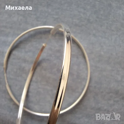Сребърни обеци халки 7см. (ширина 3мм), снимка 2 - Обеци - 55507880