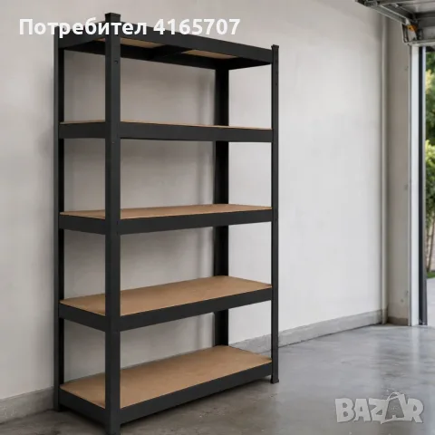 Метален гаражен стелаж HÖGLER – 5 регулируеми рафта, 875 кг товароносимост, 180 × 90 × 30 см, снимка 4 - Стелажи и щандове - 55616577