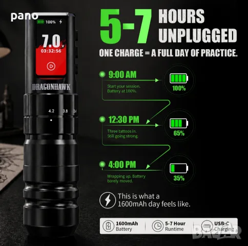 (160€) НОВО Dragonhawk A3 Pro Wireless Tattoo Pen Machine Kit, снимка 4 - Друго оборудване - 55314344