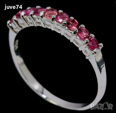 СРЕБЪРЕН ПРЪСТЕН С РОЗОВИ САПФИРИ (АФРИКА), снимка 2 - Пръстени - 53975462