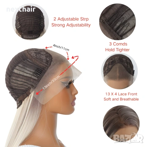 Лейс фронт перука 80 см русо-кафяв микс - синтетична 13х4 Lace Front, снимка 7 - Аксесоари за коса - 55049717