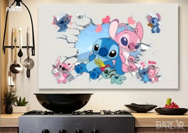 Лило Стич Stitch дупка в стена стикер лепенка за стена детска стая самозалепващ, снимка 3 - Други - 54384641