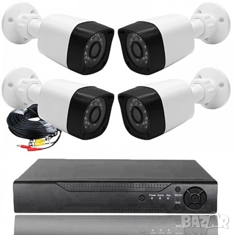 Пълен комплект 4 камери за видеонаблюдение с DVR | Нощно виждане | За дома и бизнеса, снимка 4 - Комплекти за видеонаблюдение - 54631058