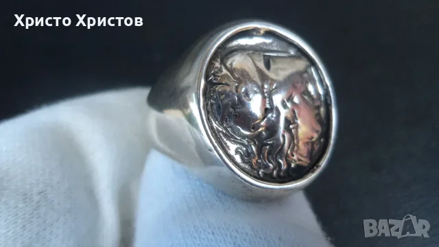 Сребърен масивен мъжки пръстен в изящен антечен стил, снимка 5 - Пръстени - 55539044