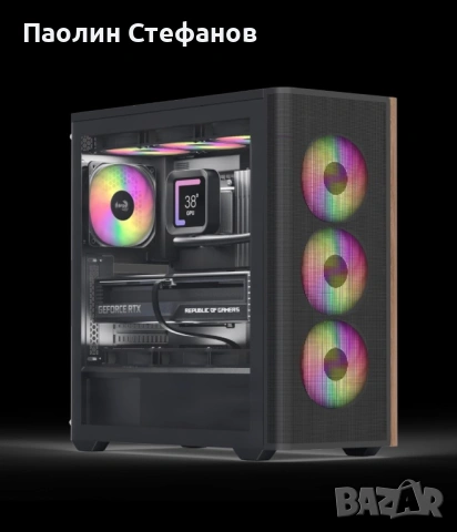 Кутия AeroCool D501A, ATX/mATX/Mini-ITX, 1x USB 3.1, 3x 120 mm ARGB вентилатора, черна, с прозорец, 