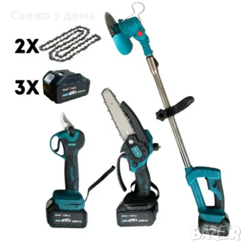 Акумулаторен комплект 3в1 – тример, ножица и резачка с 3 батерии 36V/8Ah, снимка 7 - Градинска техника - 54191343