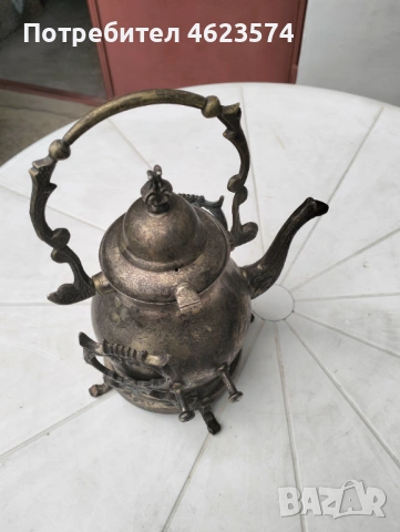 Посребрен чайник с поставка, снимка 5 - Антикварни и старинни предмети - 54892475