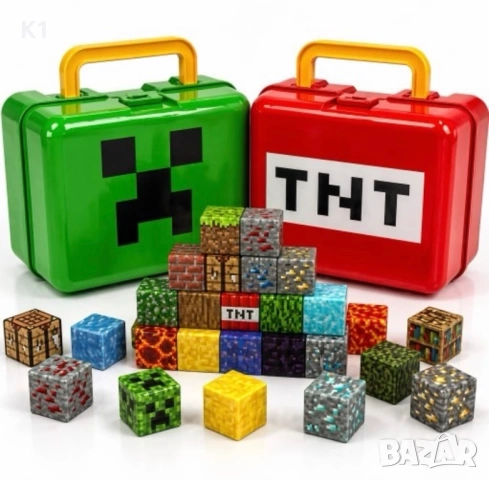 ПРОМО! Куфарче с 92 Магнитни кубчета Майнкрафт, Minecraft magnetic blocks