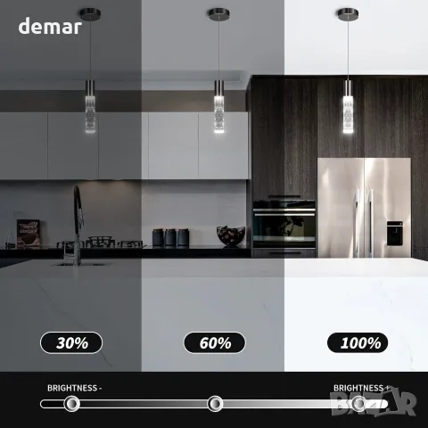 LED висяща лампа за трапезария/кухня с кристални ефекти и регулируема височина, снимка 2 - Лампи за таван - 55507549