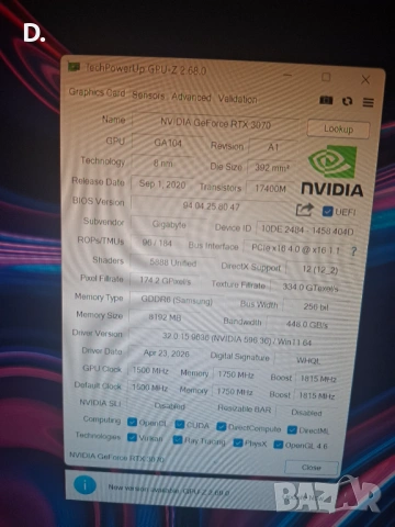 Продавам Gigabyte RTX 3070 Vision OC, снимка 7 - Видеокарти - 54503387