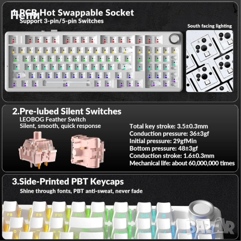 AULA F99 Pro Knob Mechanical Keyboard – една от най-търсената механична клавиатура, снимка 4 - Клавиатури и мишки - 54488690