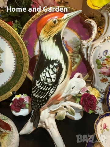 Karl Ens Volkstedt Германия „Кълвач“ след 1945 г. – порцелан 25 см, ръчно рисуван, снимка 5 - Антикварни и старинни предмети - 54025840