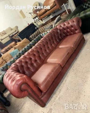 Оригиналне кожени диван Chesterfield Честърфийлд естествена телешка кожа Внос, снимка 5 - Дивани и мека мебел - 55376647