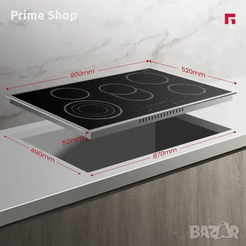 Стъклокерамичен плот за вграждане, 90 см, 5 зони, 8500W, инокс рамка, трифазно захранване, GASLAND, снимка 7 - Котлони - 55675449