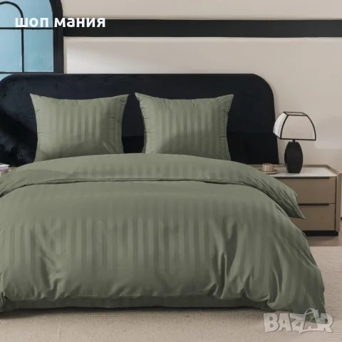 Спален комплект 4 части - 160x200 см с 2 калъфки, сатенени райета, микрофибър/памук, с цип
