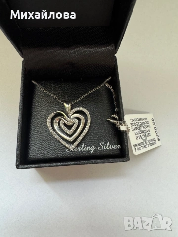 Ново сребърно колие двойно сърце (Sterling Silver), снимка 2 - Колиета, медальони, синджири - 53992737