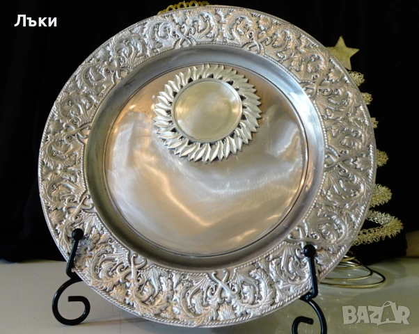 Калаена чиния за снимка и гравиране,барок,калаена сватба. , снимка 3 - Антикварни и старинни предмети - 54654700