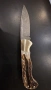 Нов колекционерски   ловен Boker Solingen джобен нож еленов рог дамаска стомана калъф, снимка 2